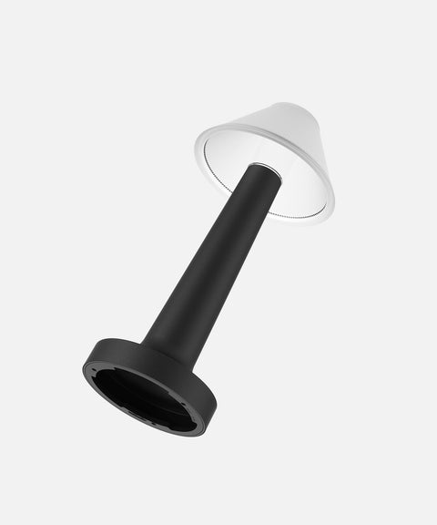 NEOZ Cooee 3 cordless lamp body in Sandblasted Black finish with cone diffuser.
