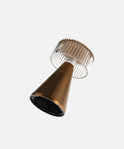 NEOZ Piccolo cordless lamp body in Bronze finish with ribbed clear diffuser.